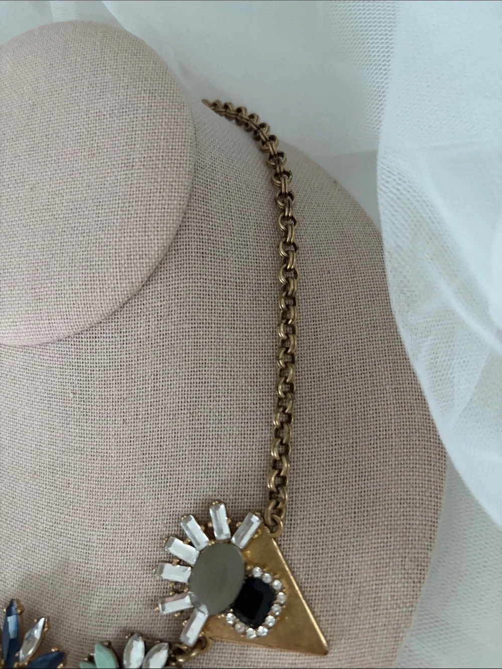 J. Crew Gold Floral Statement Necklace with Mint, Navy & Black Accents